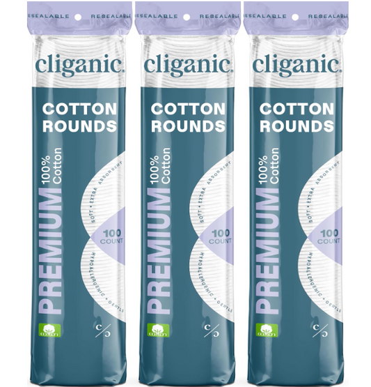 Cliganic Organic Cotton Round 100 Count